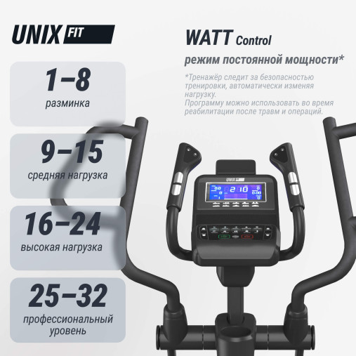 Эллиптический тренажер UNIX Fit E-1100 (LED) PRO полукоммерческий профессиональный с автонаклоном Эллиптический тренажер UNIX Fit E-1100 (LED) PRO полукоммерческий профессиональный с автонаклоном