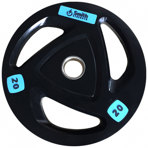 Диск для штанги Smith WP085-20 c 3-м хватом, обрезиненный, 20кг Диск для штанги Smith WP085-20 c 3-м хватом, обрезиненный, 20кг