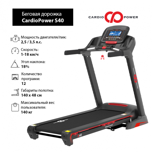 Беговая дорожка CardioPower S40 складная домашняя Беговая дорожка CardioPower S40 складная домашняя